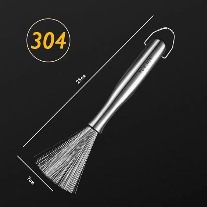 Stainless Steel Dish Brush with Handle, Metal Steel Wool Scrubber for Cast lron, Cookware, Pot(2 PCS)
