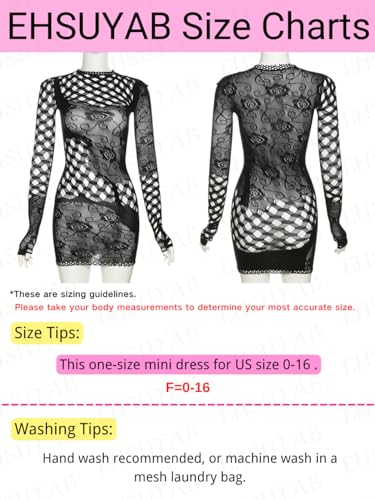 EHSUYAB Club Outfits, Hollow Out, Long Sleeve One Piece Bodycon Fishnet Dress