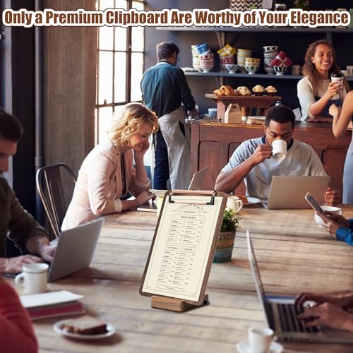 Walnut Wood Clipboard, 12.6" x 8.7" Menu Clip Board with Metal Clip and Stable Base, Solid Hardwood, Smooth Edges, Free St...