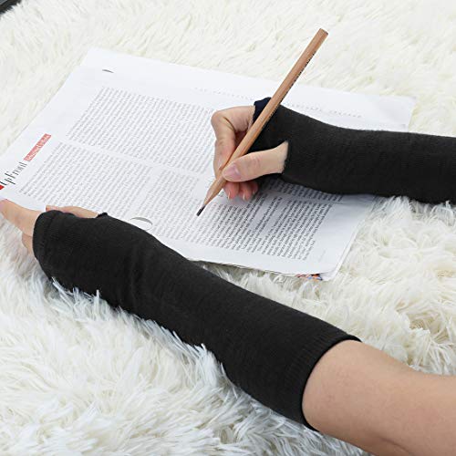 uxcell Women's Winter Warmers Fingerless Thumbhole Elastic Long Knitted Party Costume Gloves One Size Black