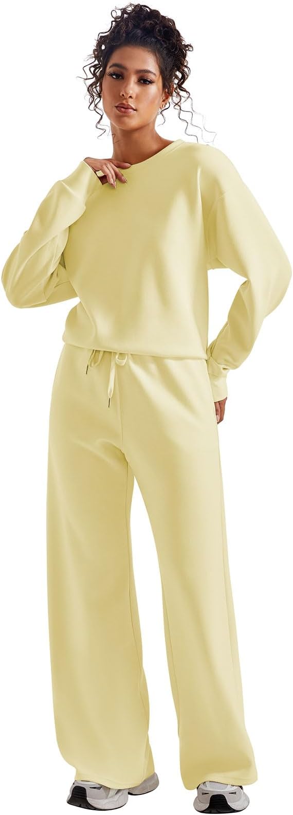 SUUKSESS Women Modal Fall 2 piece outfits Oversized Sweatshirt Wide Leg Pants