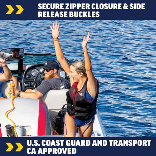 WOW Sports Life Jacket, US Coast Guard Approved Life Vest For Fishing, Kyaking, & Boating PFD, Red - Small/Medium