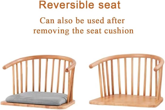 Solid Wood Floor Chair with Curved Back, Multi-Functional Low Stool for Living Room, Bedroom, Meditation Chair with Removable Cushion, Comfortable Legless Accent Chair(Natural)