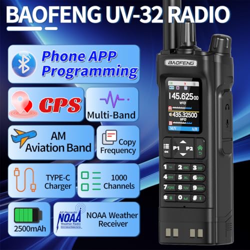 BAOFENG UV-32 Ham Radio Long Range 10W Rechargeable Walkie Talkies UV32 5RM Handheld Two Way Radio NOAA Weather Radio with...