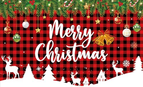 Red Plaid Christmas Banner 71x43 inch Christmas Party Decorations Backdrop for Home Party & Store Holiday Decorations