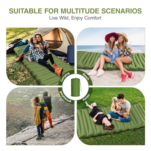 OUTTPLY Sleeping Pad for Camping, 5" Extra-Thick Camping Mat with Pillow Built-in Foot Pump, Ultralight Inflatable Sleepin...