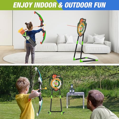 HYES 2 Pack Bow and Arrow for Kids, LED Light Up Archery Set with 24 Suction Cup Arrows, 1 Standing Target, 6 Score Target...