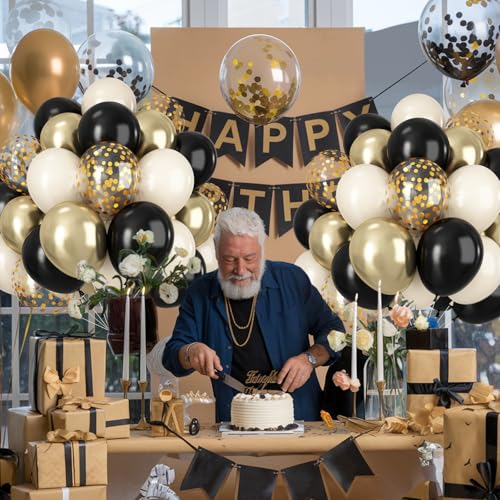 Black White Gold Balloons, 60pcs 12Inch Black Gold and White Sand Balloons,Metal Gold and Confetti Balloon for Graduation ...