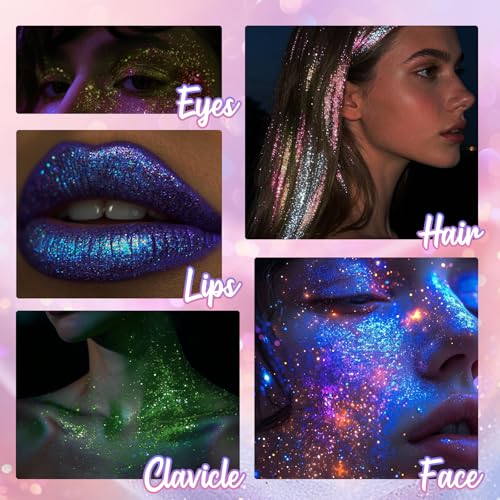 CAHOTO Pastel Rolling Glitter for Face Body & Hair, Sparkling Holographic Chunky Shimmer, Roll-on Sequins for Singer Conce...
