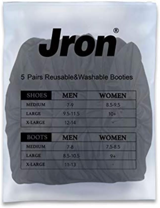 Jron 5 Pairs Premium Reusable Washable Shoe Cover Boot Covers for Contractors (5 Pairs Unisex| 9.5-11 For Shoes/US 8.5-10.5 For Boots, Black)