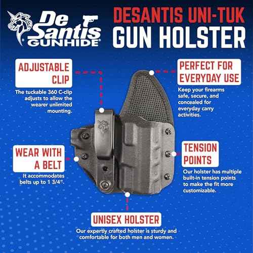 DeSantis Uni-Tuk Gun Holster, Built-in Spur, Fits S&W M&P Shield 9/40, S&W M&P Shield 9 Plus with OR Without RED DOT, IWB Holster, Adjustable and Tuckable 360-C Clip, Right Fitment, Black