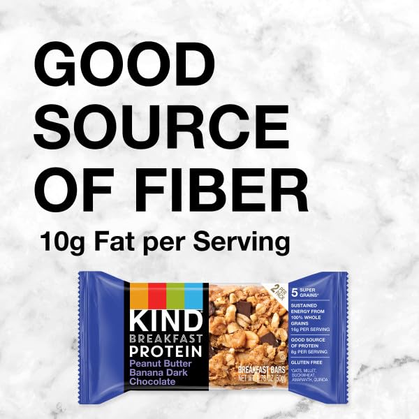 KIND Breakfast, Healthy Snack Bar, Peanut Butter Banana Dark Chocolate, Gluten Free Breakfast Bars, 8g Protein, 1.76 OZ Pa...