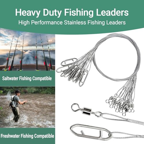 AMYSPORTS High Strength Fishing Leaders Steel Heavy Duty Fishing Leader Wire Line Stainless Wire Leaders Saltwater White N...