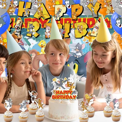 42pcs Tom and Jerrys Birthday Party Decoration include Napkins,Plates, for Tom and Jerrys Birthday party Supplies (yellow14)