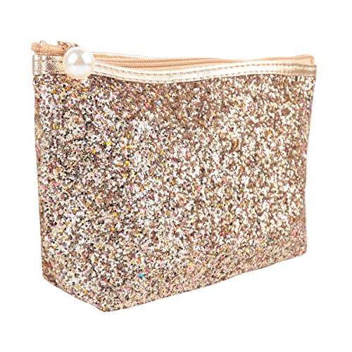 RIAH FASHION Pouch Clutch Organizer Bag - Travel Cosmetic Makeup Toiletry Jewelry Cute Sequin Purse Adjustable Strap (Glit...