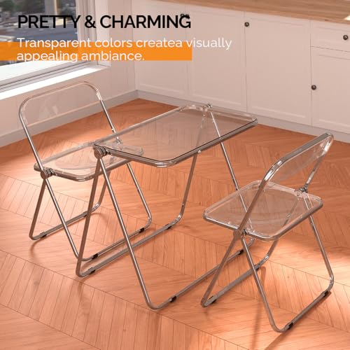 VINGLI Folding Acrylic Table and Chair Set Small TV Tray for Snack Dinner on Couch, Tiny Foldable Desk Writing Desk for Ho...