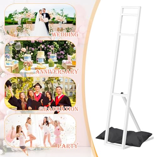Yudlto 1 Pack White Wedding Backdrop Stand, Adjustable Metal Arch with Foldable Base and Weight Bag, Foam Board Display fo...