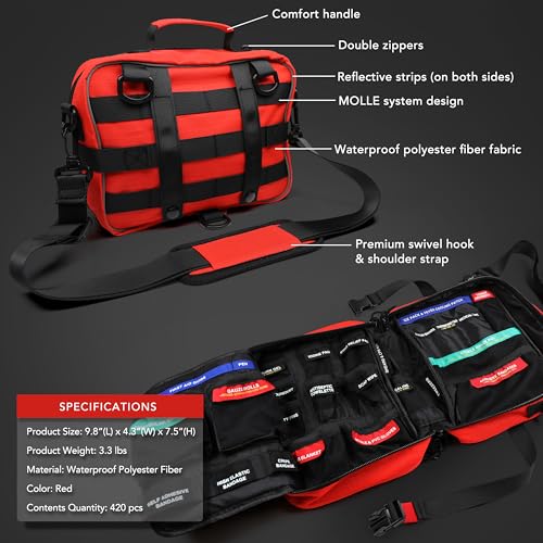 430 Piece First Aid Kit, Well-Organized Premium Waterproof Compact Trauma Medical Kits for Any Emergencies, Ideal for Hom...