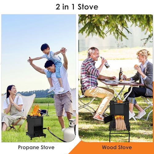 Sonret Portable Rocket Stove – Outdoor Wood Burning Stove for Cooking, Camping & Survival – Smokeless Biomass Logwood Stov...