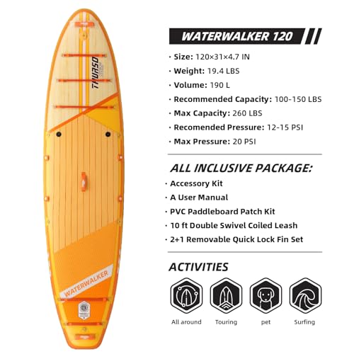 THURSO SURF Inflatable Stand Up Paddle Board All-Around SUP Waterwalker 120 10'×30''×6'' Stable and Lightweight, Non-Slip ...