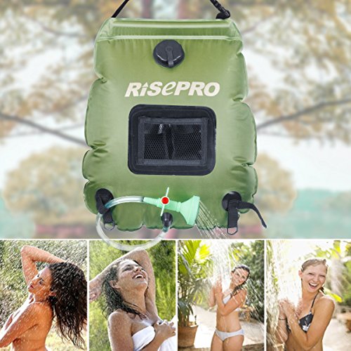 Solar Shower Bag, RISEPRO 5 gallons/20L Solar Heating Premium Camping Shower Bag Hot Water with Temperature 45°C Removable...