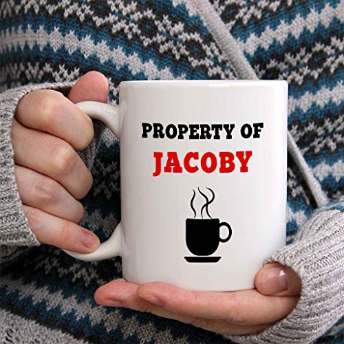 Property of Jacoby Coffee Mug - Personalized Ceramic Cup with Name, Customized Gift Idea for Men/Boys, Custom Birthday/Christmas/Holiday Present for Adults/Kids, 11 Oz