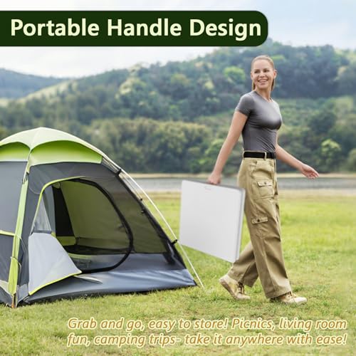 MAKE CHANGES 4FT Folding Table, Foldable Picnic Table with Adjustable Height, Heavy Duty Fold-in-Half Portable Table for W...