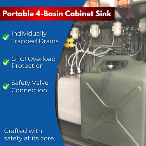 Concession Sinks - Portable Sink Hand Wash Station, 4 Compartment Basin with Hot Water, Standard Size, Food Trailer Equipment, Free Standing Utility Sink, Hand Washing Station
