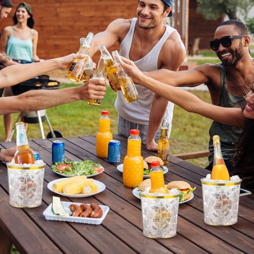 Acellegic 12 Pcs Ice Buckets Bulk, 6 Liter Plastic Round Ice Buckets with Gold Rim and Glitter, Disposable Storage Drink T...