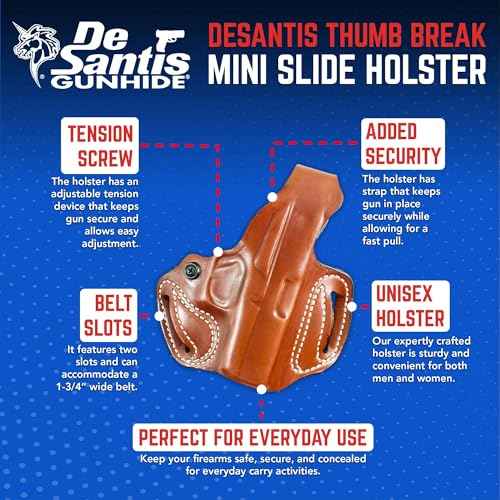 DeSantis Thumb Break Mini Slide OWB Holster - Leather Holster, Open Carry, Compatible with the Sig P365, P265 XL, P365 SAS, P365 XL w/ Romeo Zero, P365 X w/ Romeo Zero - Right Hand Draw, Tan