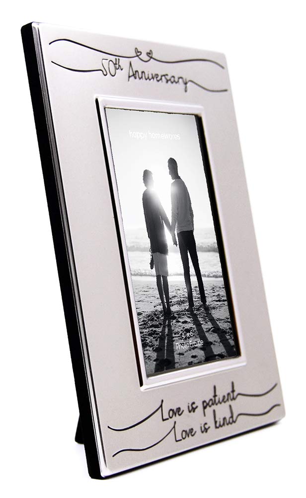 Haysom Interiors Beautiful Two Tone Silver Plated 50th Anniversary 4" x 6" Picture Frame with Black Velvet | Unique and Thoughtful Gift Idea
