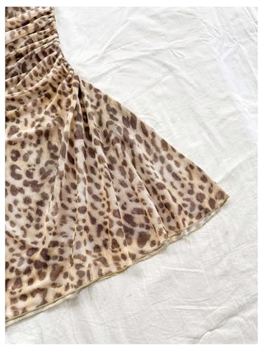 Verdusa Women's Cheetah Print Dress Y2K Leopard Fitted Mini Dresses Spaghetti Strap Mesh Dress