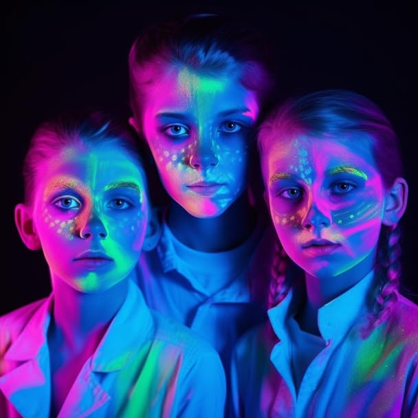 BADCOLOR Glow UV Face Paint, 15 Colors Neon Eyeshadow Palette, Water-Based UV Blacklight Face Body Paint for Kids - UV Eyeliner Makeup Palette for Halloween Glow Party Club Music Festivals