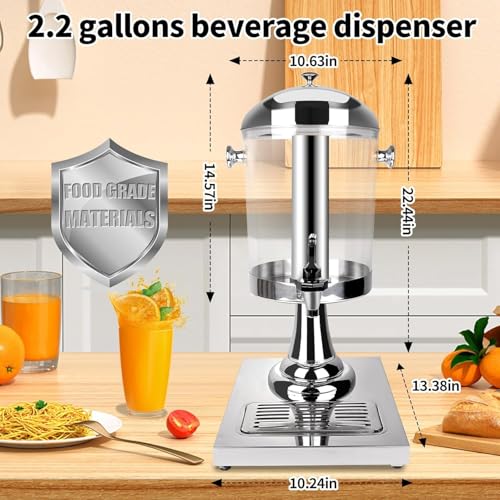 Beverage Dispenser With Stand, Drink Dispenser for Party, Stainless Steel Water Jar Dispenser with Ice Container, Spigot, ...
