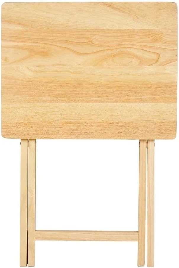 SYBESTE Solid Rubberwood Folding Tray Table - Portable Side Table for Dining, Laptop, Reading - Lightweight, No Assembly Needed - Natural Finish, Space Saving Design