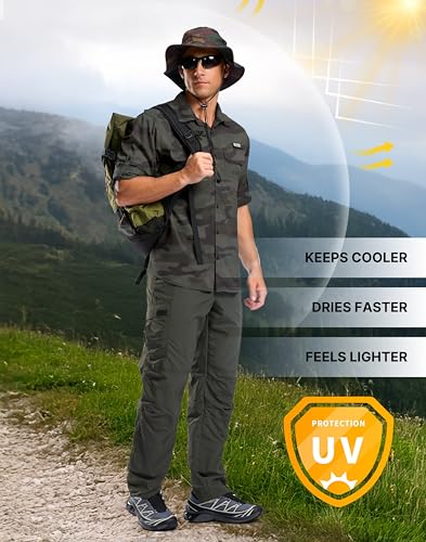 Pudolla Men's Sun Protection Fishing Shirt Lightweight Long Sleeve UPF 50+ Hiking Shirt for Men Outdoor Travel with Pockets