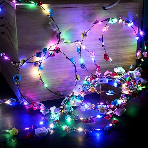 QSJQAMG 30 Pcs LED Flower Crown Headband,led Headbands,Light Up Flower Headbands for Women,Garlands Glowing Floral Wreath ...