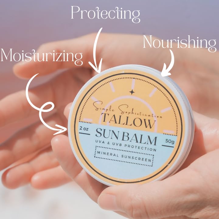 Tallow Sun Balm, tinted - with grassfed tallow, castor oil, zinc oxide | Mineral Sunscreen | Natural, Clean, Organic | Reef Safe