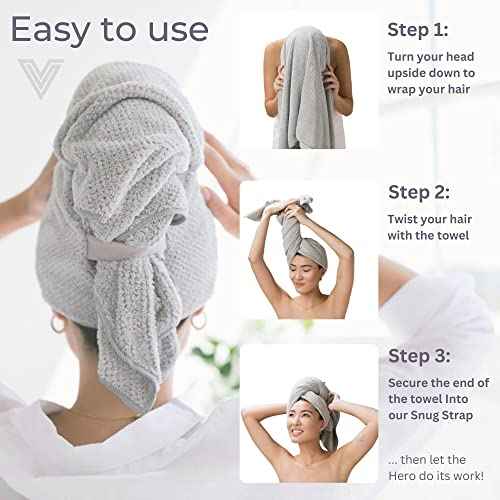 VOLO Hero Cloud Pink Hair Towel - Ultra Soft, Quick Drying, Anti Frizz & Breakage, 30% More Fabric, Snug Strap