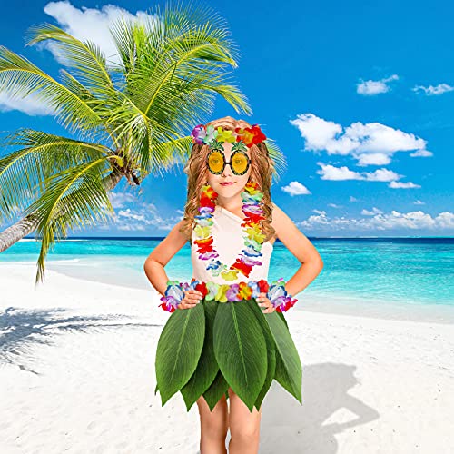 PHOGARY 7 Pack Hawaiian Flower Leaf Hula Skirt Costume Accessory Kit for Hawaii Luau Party
