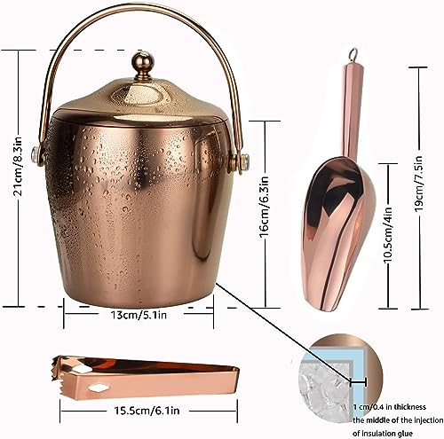 Ice Bucket with Lid, Scoop, IceTong,Stainless Steel Double-Wall Wine Ice Buckets for Parties,Beer and Wine Bucket,Bucket f...