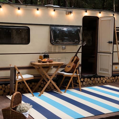 Rugshop Contemporary Stripe Reversible Crease-Free Waterproof Premium Recycled Plastic Outdoor Rugs for Patio,Backyard,RV,...