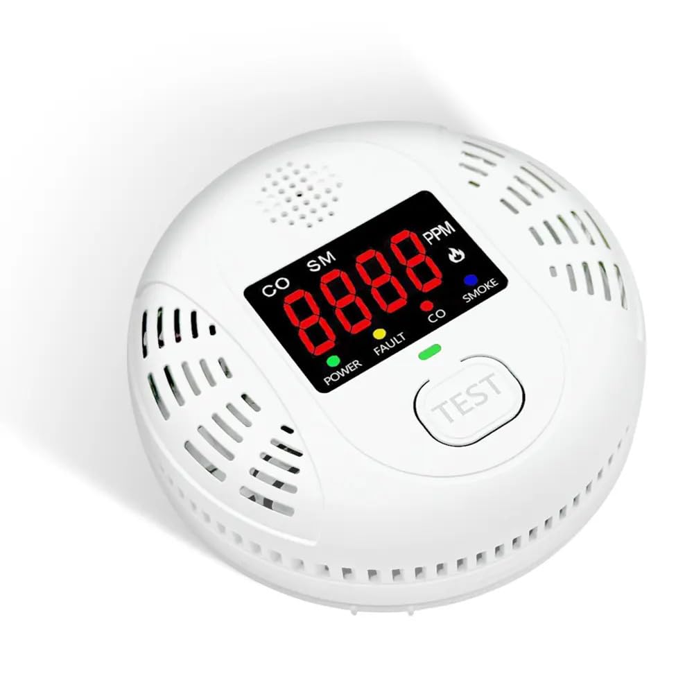 Carbon Monoxide Detector and Smoke Alarm Combined with AA Battery Powered high-Definition Color Screen Detector LCD Digital Display for Home Office Kitchen Hotel Bedroom Voice Alarm 2PACK