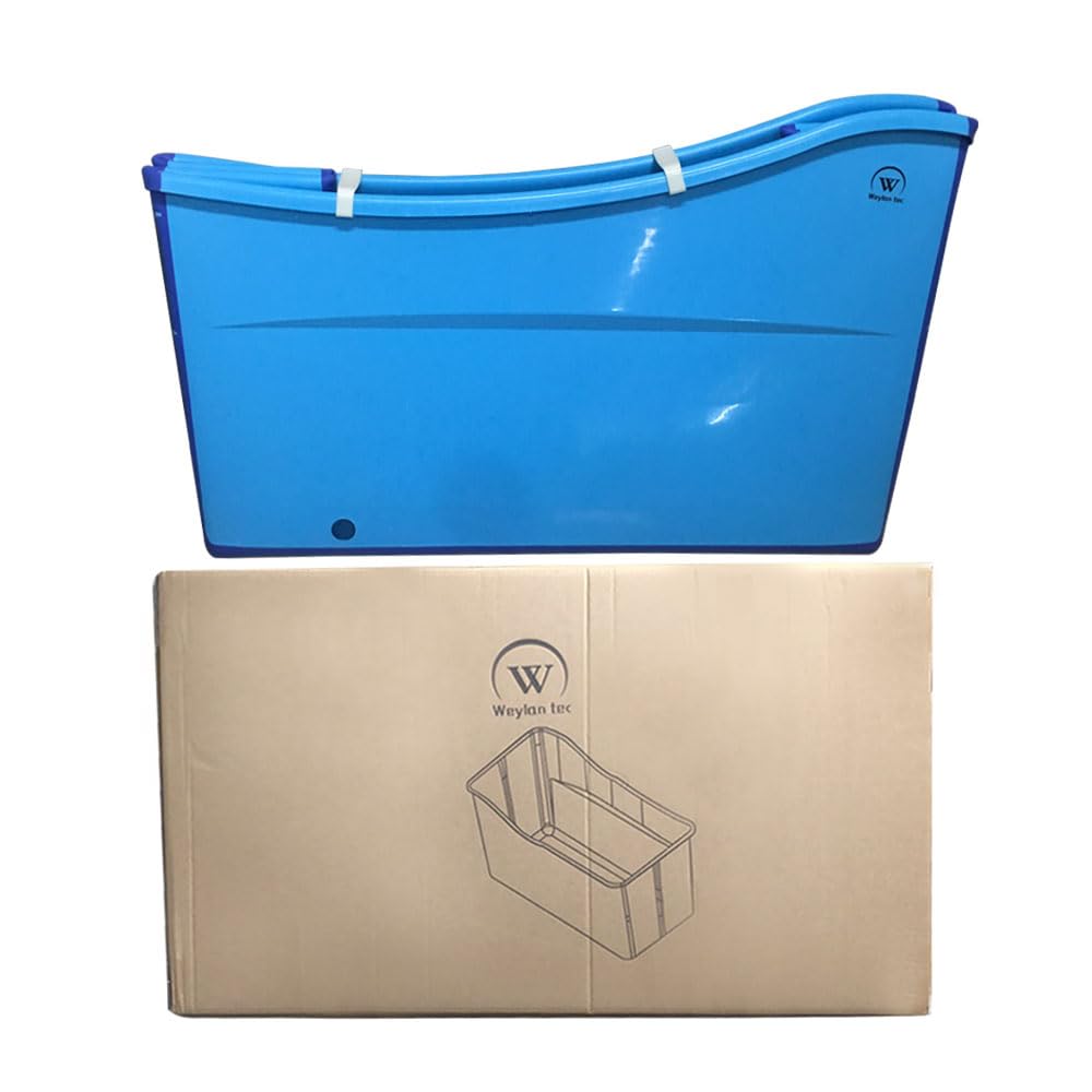 W WEYLAN TEC Large Foldable Bath Tub Bathtub for Toddler Children Twins Petite Adult Blue