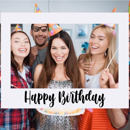 Beeveer 32 x 24 Inch Extra Large Happy Birthday Photo Booth Selfie Frame Props Picture DIY Cutouts Photo Backdrop Cardboar...