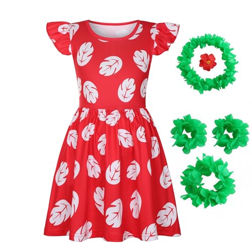 Gigoitly Little Girls Hawaiian Costume Dress Kids Red Outfit for Toddler, Hawaii Luau Party Cosplay Aloha Festival