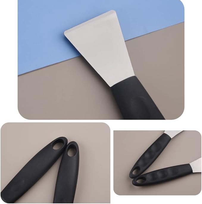 Stainless Steel metal Scraper, stove top Oven Scraper Tool non scratch, window glass scraper,Kitchen Cleaning,glass stripper,Putty,grout,sticker,Wallpaper, Paint,cooktop,Straight + Bending 2-PCS