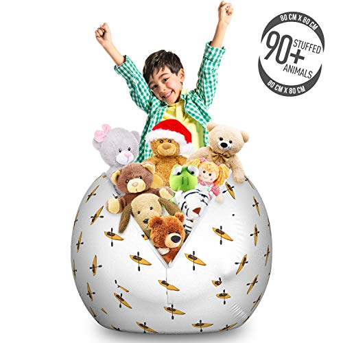 Lunarable Kayak Storage Toy Bag Chair, Pattern with Kayaks and Paddles Cartoon Style Extreme Sports Outdoors, Stuffed Anim...