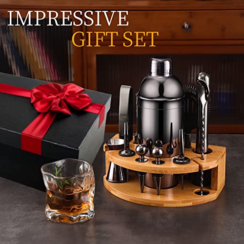 Bartender Kit with Bamboo Stand, 12 Piece 25oz Cocktail Shaker Set with All Essential Bar Tools Set for Drink Mixing, Idea...