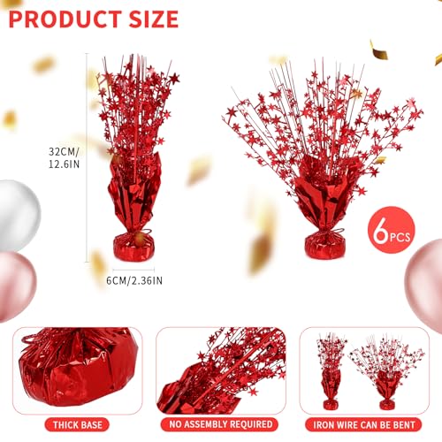 Red Foil Star Centerpiece, 6 Pack Metallic Foil Spray Centerpieces Table Decoration Burst Tabletop Signs and Centerpiece f...